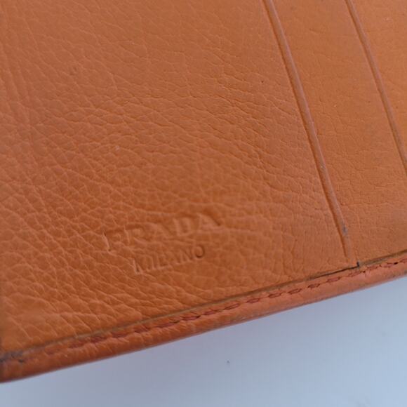 PRADA Orange Leather Logo Button Wallet Medium Envelope Folding Unisex - Picture 5 of 15